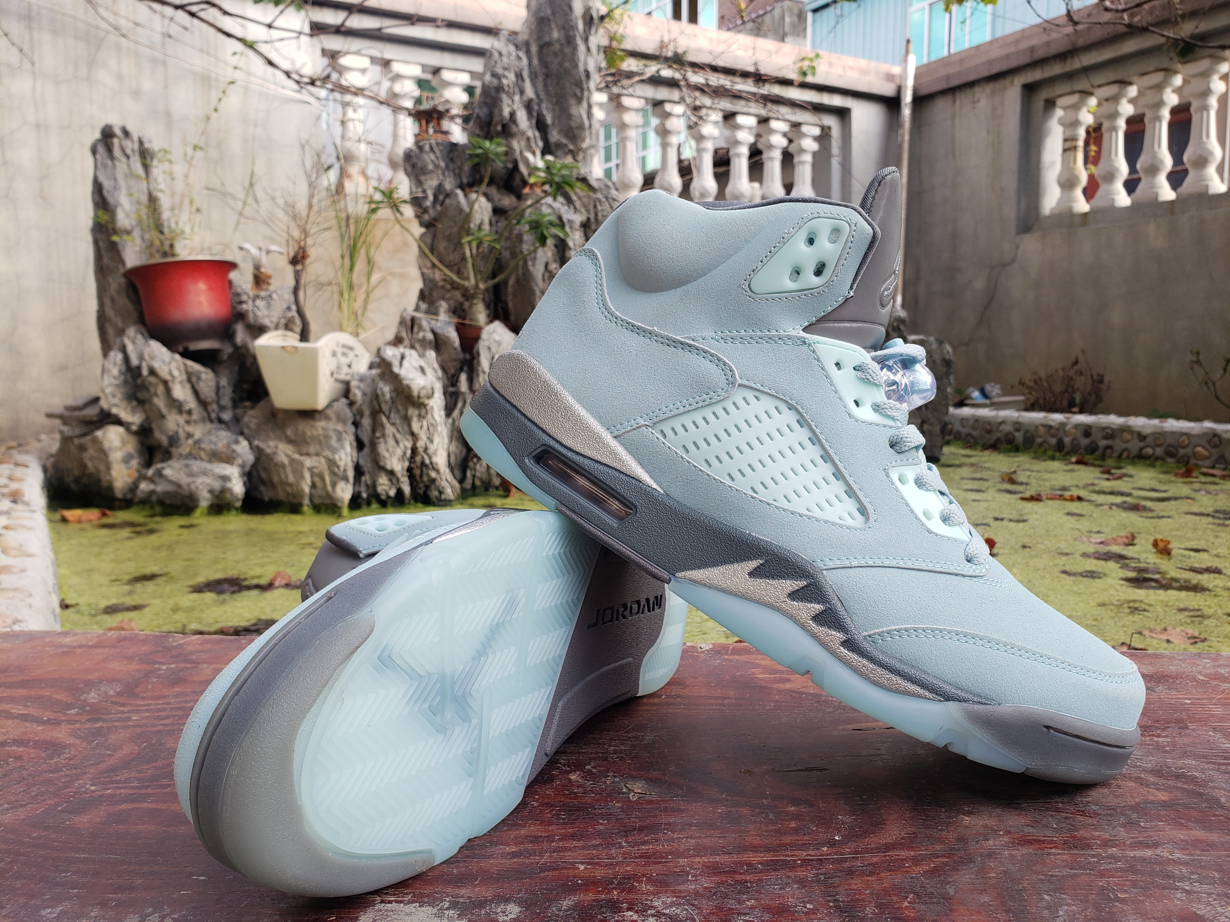 New 2021 Air Jordan 5 Retro Ice Blue Grey Gold Shoes